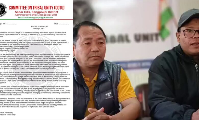 CoTU conveys deep resentment against the Meitei Mobs, who set fire to the center of Imphal city